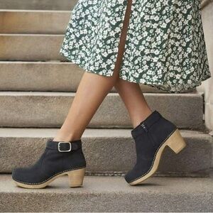 Dansko Black Booties with Light Brown Heel